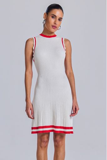 Vestido Tricot Alice Off White e Vermelho Principal -Corte-